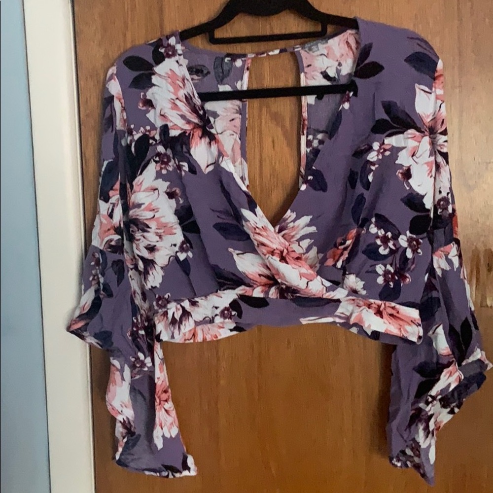 Purple floral crop top blouse